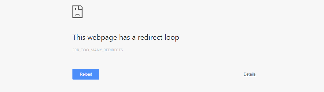 The webpage has a redirect loop
