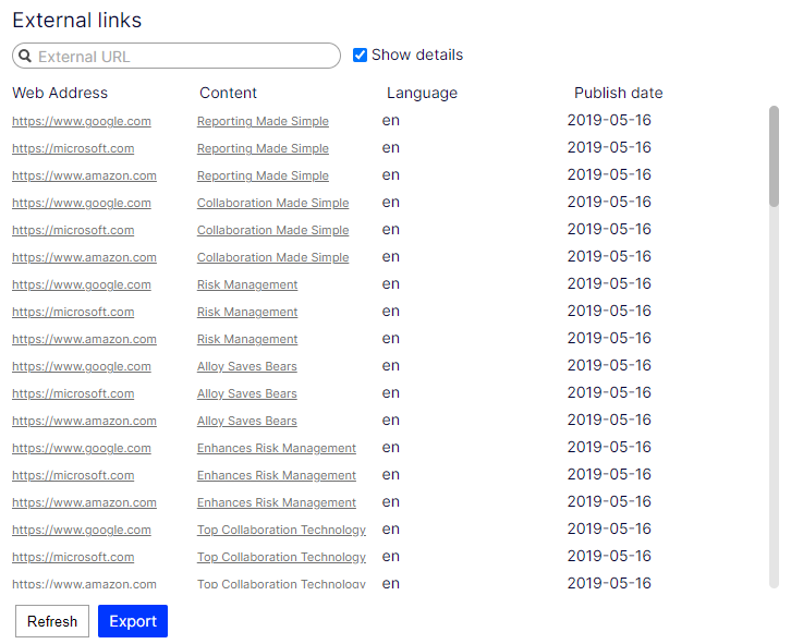 External links detailed view